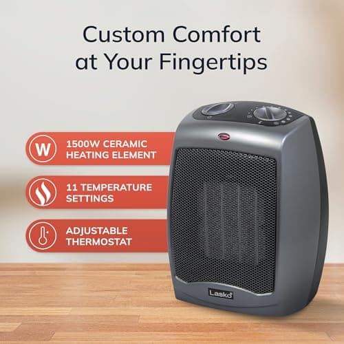 Lasko Portable Indoor Electric Ceramic Space Heater with Tip-Over Safety Switch, Overheat Protection and Thermostat, 2 Speeds, Safe for Home, 9.2 Inches, Dark Gray, 1500W, 754201 — view 5