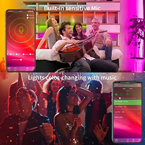KSIPZE 100ft Led Strip Lights RGB Music Sync Color Changing Led Lights with Smart App Control Remote Led Lights for Bedroom Room Lighting Flexible Home Décor — view 3