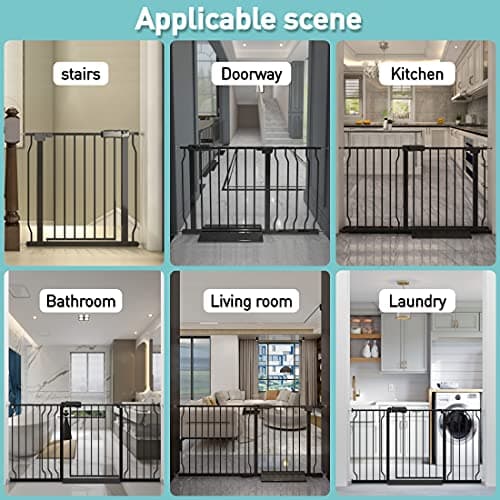 WAOWAO Baby Gate 52.76-57.48inch Extra Wide Pressure Mounted 53 54 56 57 Inches Walk Through Swing Auto Close Safety Black Metal Toddler Kids Child Dog Pet Puppy Cat for Stairs, Doorways, Kitchen — view 4