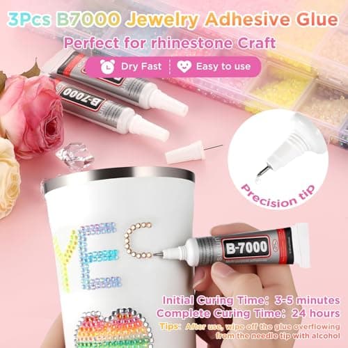 40 Colors Resin Rhinestones for Bedazzling, 32000 Pieces Flatback Gems 3mm, Craft Supplies with 3 Tubes B7000 Glue for Clothing, Shoes, Nail Art, DIY Jewelry Making, Diamond Art — view 4