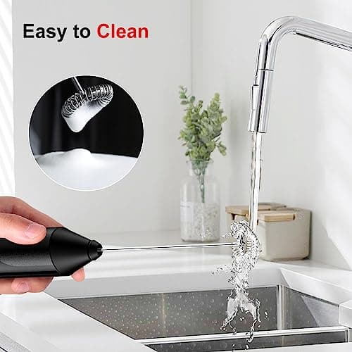 Bonsenkitchen Powerful Milk Frother for Coffee, Fast Handheld Drink Mixer with Stainless Steel Whisk, Battery Operated Hand Frother Stirrer Wand - Black — view 4