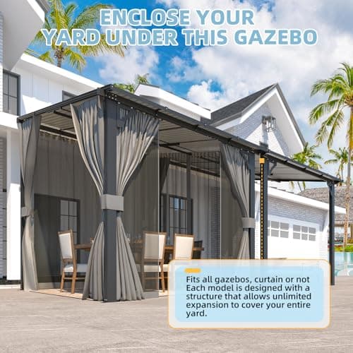 U-MAX 8' X 8' Gazebo for Patio, Small Wall-Mounted Lean to Pergola 8x8 Gazebo with Curtains and Netting, Hard Top Gazebos on Clearance for Lawn Backyard Garden Deck — view 2