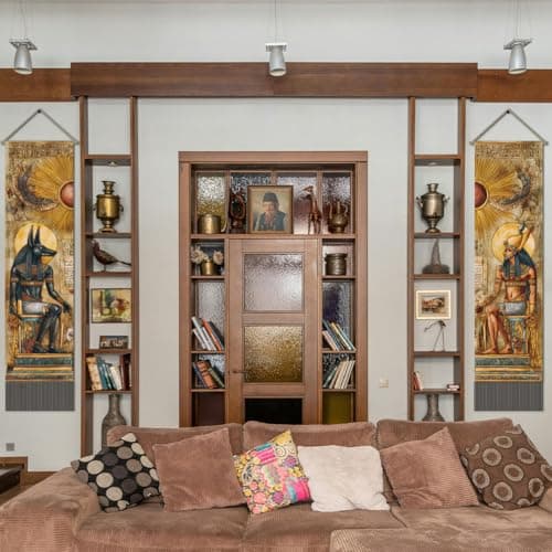 AHANDMAKER 2Pcs Ancient Egypt Mythology Tapestry Godsand Pharaohs Art Wall Hanging Decor Vertical Long Tapestry with Tassels for Bedroom Living Room Home Office Decoration, 45.7x13 Inch — view 3