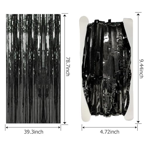 2 Pack Foil Curtain Backdrop Black Metallic Tinsel Foil Fringe Curtains Photo Booth Props for Birthday Wedding Engagement Baby Shower Bachelorette Christmas Holiday Celebration Party Decorations — view 6