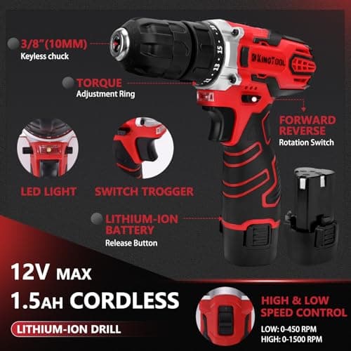 KingTool 276-Piece Tool Set Kit - Tool kit with 12V Cordless Power Drill Driver Toolbox Storage Case with Drawer, Drill Set Perfect for Homeowner, Diyer, Handyman — view 3