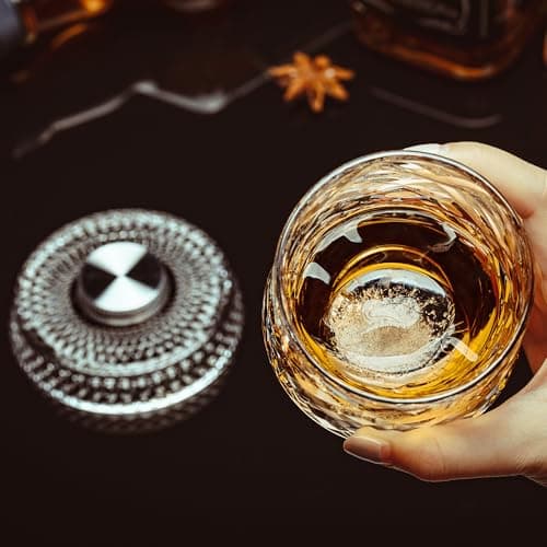 NORIMODA Spinning Whiskey Glasses Set of 4 With Iceball Molds, 9.5oz Lead-free Rotating Old Fashioned Rocks Glasses for Bourbon, Scotch, Liquor and Cocktails, Gifts for Whiskey-lovers — view 4