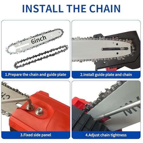 6 Inch Chainsaw Chain Blade and Guide Bar, Replacement Chain Saw Bar and Chains for 6 inch Mini Cordless Electric Portable Handheld Chainsaw for Wood Cutting (4 Chains + Guides Bar + File) — view 4