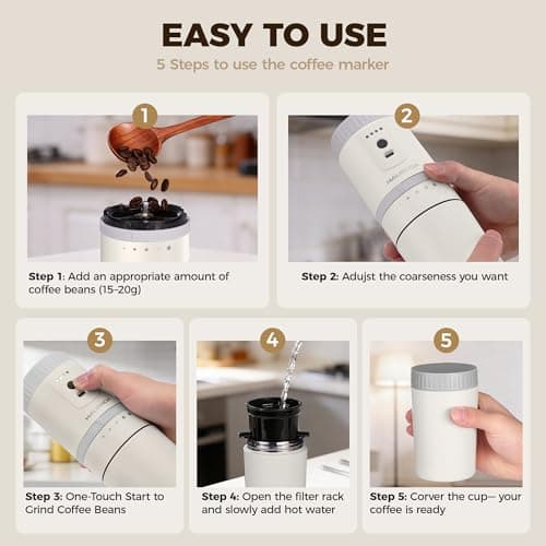 HAUSHOF Portable Coffee Grinder, Camping Coffee Makers, Portable Burr Coffee Grinder and Brewing Kit, Rechargeable, Personal Cordless Coffee Maker for Car, Camping, for Home Use — view 5