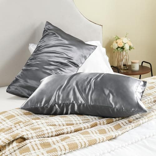 BEDELITE Satin Pillowcase for Hair and Skin, Super Soft and Cooling Similar to Silk Pillow Cases 2 Pack with Envelope Closure, Gift for Women Men(20"x30" Queen Size, Dark Grey) — view 7