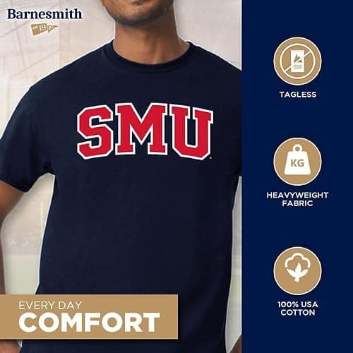 Barnesmith Southern Methodist University SMU Mustangs Short Sleeve Adult Unisex T-Shirt, Classic, Navy, Medium — view 2