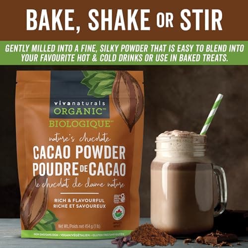 Viva Naturals Organic Non-GMO Cacao Powder, 1 Pound Bag — view 2