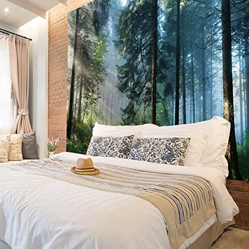 Jation Misty Forest Tapestry Sunshine Through Tree Nature Landscape Wall Tapestries Wall Hanging Poster Art for Home Headboard Dorm Decor in 150 * 130cm — view 4
