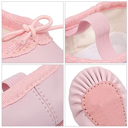 EASTBUDDY Ballet Shoes Leather Ballet Flats Full Sole Dance Slippers for Girls Toddlers Pink 10 Toddler — view 5