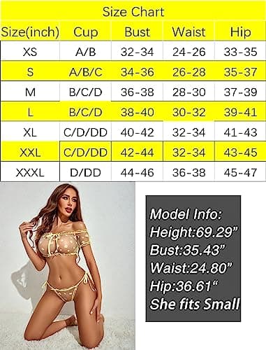 Avidlove Bra and Panty Set Ruffle Lingerie Set Mesh Babydoll Chemise (Yellow Daisy X-Large) — view 4