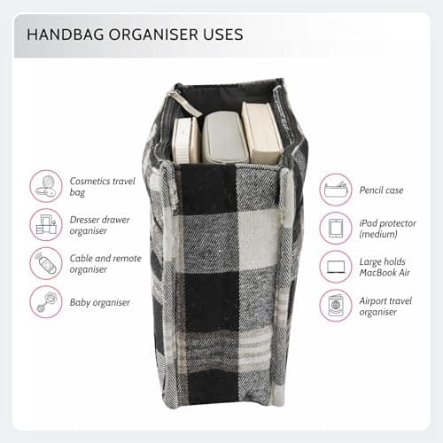 Periea 'Mags' Luxury Plaid Medium Handbag Organizer Insert - (White and Black Tartan) — view 5