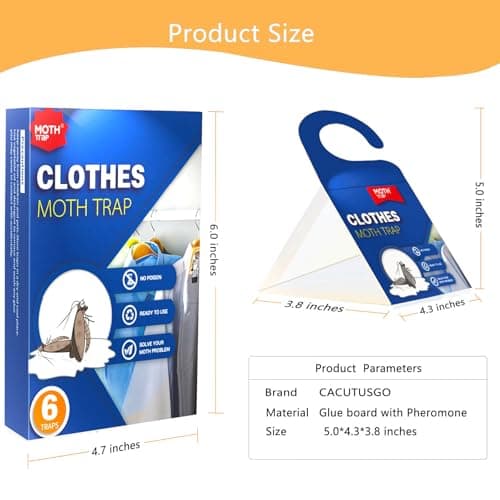 【𝐇𝐢𝐠𝐡𝐥𝐲 𝐄𝐟𝐟𝐞𝐜𝐭𝐢𝐯𝐞】 Clothes Moth Traps with Extra Strength Pheromone Attractant -NonToxic Sticky Glue for Closet and Carpets Bearing Webbing Moths, 6 Pack