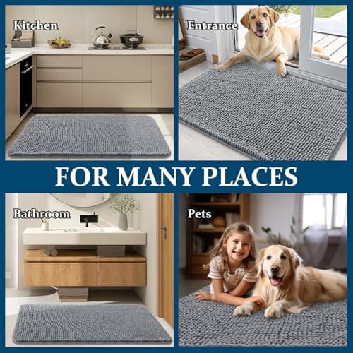 OLANLY Dog Door Mat for Muddy Paws 30x20, Absorbs Moisture and Dirt, Absorbent Non-Slip Washable Doormat, Quick Dry Chenille Mud Mat for Dogs, Entry Indoor Entryway Carpet for Inside Floor, Grey — view 7