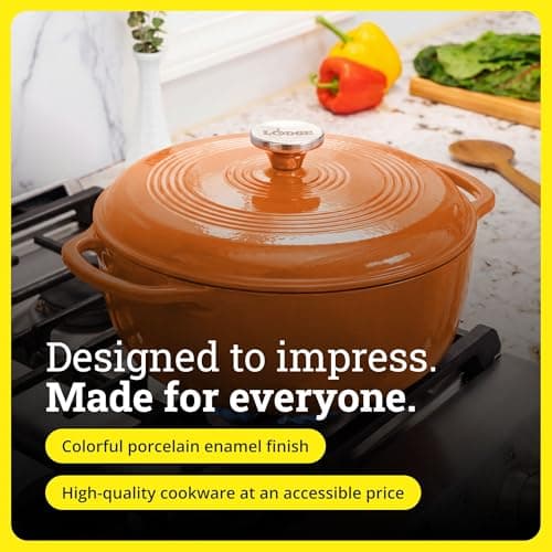 Lodge Essential Enamel Cast Iron Dutch Oven 6 Quarts - Perfect for Bread Baking, Braising, Marinating & Slow Cooking, Features Moisture-Sealing Lid & Dual Handles, Kitchen Essentials, Apricot — view 5