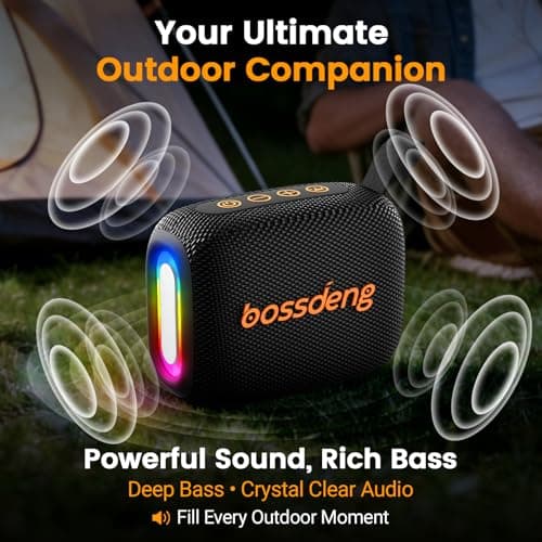IPX5 Waterproof Portable Bluetooth Speaker, Compact Wireless Outdoor Travel Speaker with Lights & Lanyard, 10H Playtime, BT 5.3 Stable Connection, Mini Pocket Sound Box for Beach Camping Shower