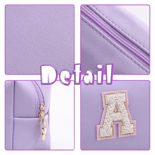 Hbhhpov Small Personalized Initial Letter Makeup Bag,Cute Waterproof PU Leather Chenille Letter Cosmetic Bag Travel Makeup Bag,Preppy Makeup Pouch Toiletry Zipper Pouch Organizer for Women and Girls — view 3