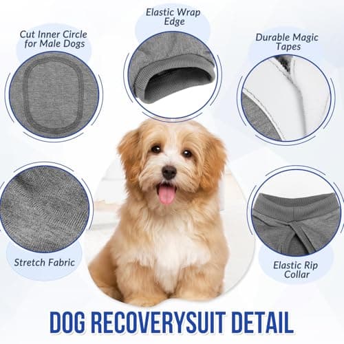 Lukovee Recovery Suit for Dogs, Onesie Surgery Recovery Suit for Female Male Dogs, Abdominal Wounds Cone E-Collar Alternative Prevent Licking Spay Recovery Suit (GY,XXL)