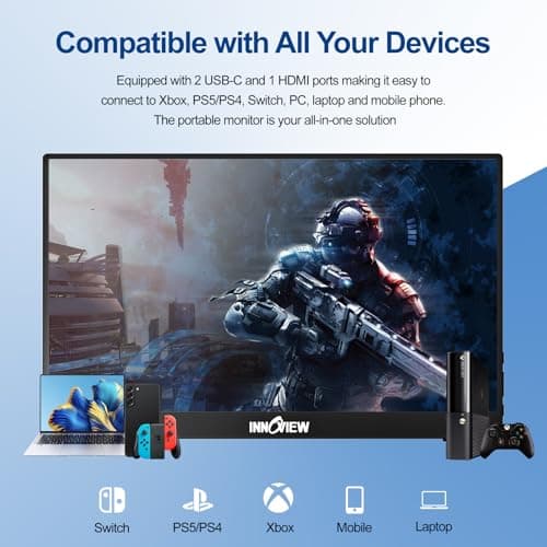 InnoView Portable Monitor 15.6" 1080P Portable Monitor for Laptop with Protective Sleeve Built-in 90° Adjustable Stand USB C HDMI Ultra-Slim Laptop Screen Extender for MacBook Phone PS Xbox Switch — view 3