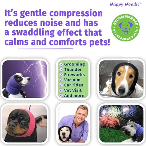 Happy Hoodie The Original Dog & Cat Calming Band - American Brand - Anxiety Relief/Noise Protection - Grooming - Thunder - Fireworks (Large, Black) - Since 2008 — view 2