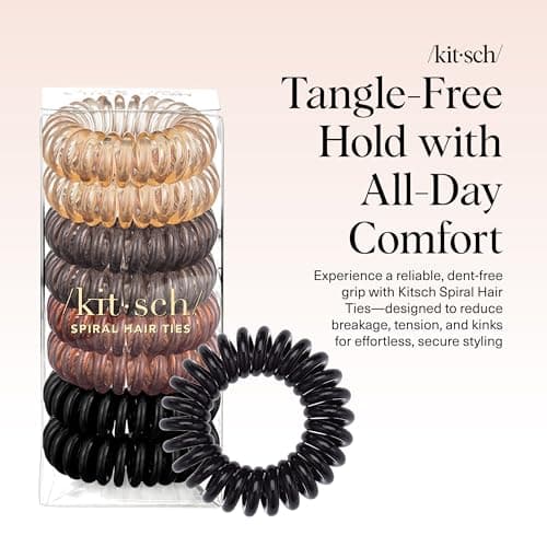 Kitsch Spiral Hair Ties for Women | Ponytail Holders - Brunette, 8 Pcs