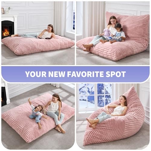 3 in 1 Bean Bag Chair Giant BeanBag Chairs Convertible Bean Bag Floor Cushion with Machine Washable Cover, Beanbag Chairs for Adult (Pink) — view 5