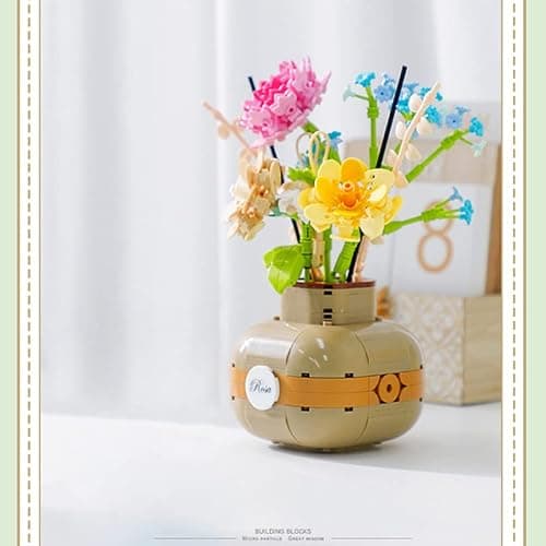 LUKHANG Rose Flower Building Blocks Set with Vase, Artificial Bouquet Bricks Model Kit, DIY Potted Bonsai Home Decor Ornament, Gift for Mom, Girlfriend on Mother's Day Christmas (542 PCS) — view 4