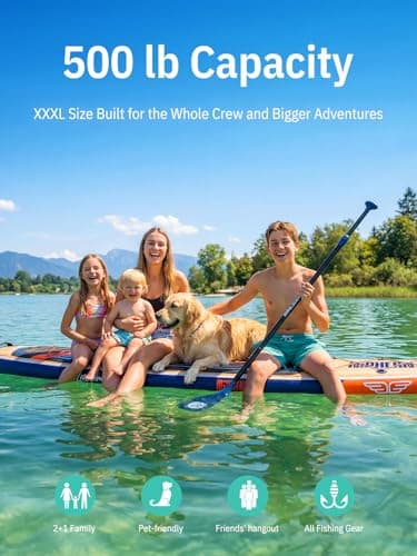Niphean (Extra Large) Inflatable Paddle Board, SUP for 2+1 People/Family 500lbs Capacity Stand Up Paddle Board with SUP Accessories, StabilTrac Fin Non-Slip Paddleboard for Adults-Light Gray — view 2
