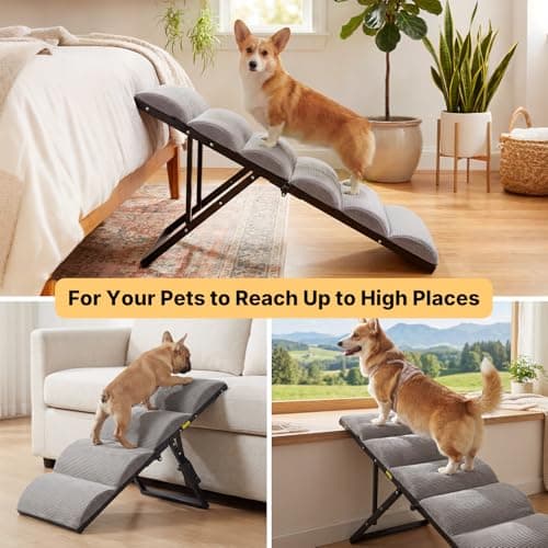 Veehoo Dog Ramp for Small to Large Dog, Foldable Pet Ramp for High Bed Couch, 5 Adjustable Height from 43cm to 59cm, Doggy Steps Cat Stairs with Non-Slip Pad and Metal Frame, Up to 130lbs — view 5