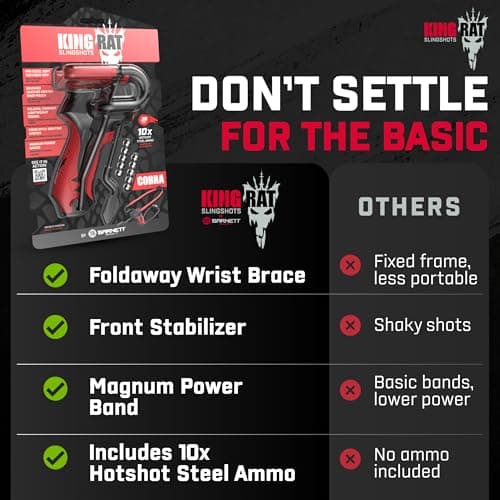 Barnett King Rat Slingshots, Cobra Slingshot with Stabilizer & Brace, Includes Magnum Power Bands, Practice Ammo, & Brushed Leather Pouch,Red/Black — view 2