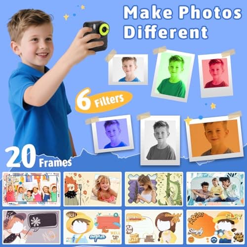 Okaloka Kids Instant Print Camera Toys,1080P HD Toddler Digital Video Camera,Christmas Birthday Gifts for Girls Boys Age 3-12 Year Old - 32G SD Card Included (Black) — view 3