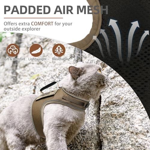 PUPTECK Soft Mesh Cat Vest Harness and Leash Set Puppy Padded Pet Harnesses Escape Proof for Cats Small Dogs Rabbits Bunny, Tactical Yellow, M — view 2