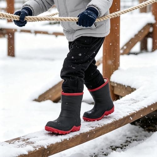 Kids Winter Rain Boots, Waterproof Rubber Warm Boots, Children Mud Boots for Boys and Girls, Toddler/Little Kid/Big Kid