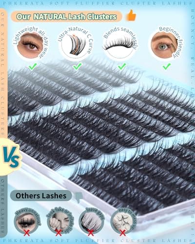 PHKERATA Wispy Lash Clusters Natural Eyelash Clusters C Curly Cluster Lashes DIY Lash Extensions with Wide Soft Thin Band,10-16MM,180Pcs — view 3