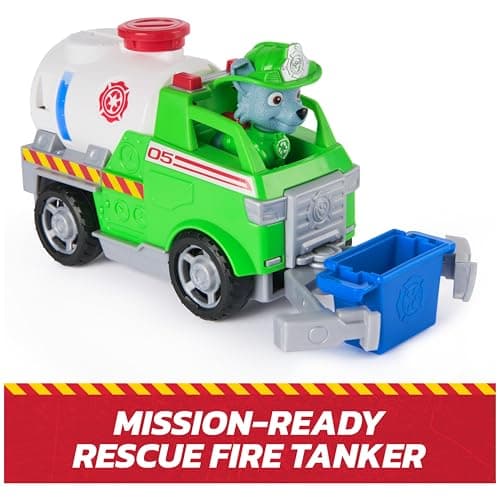 PAW Patrol Fire Rescue: Rocky Rescue Fire Tanker with Action Figure, Grab Claw and Toy Truck, Kids Toys for Boys & Girls Ages 3 and Up