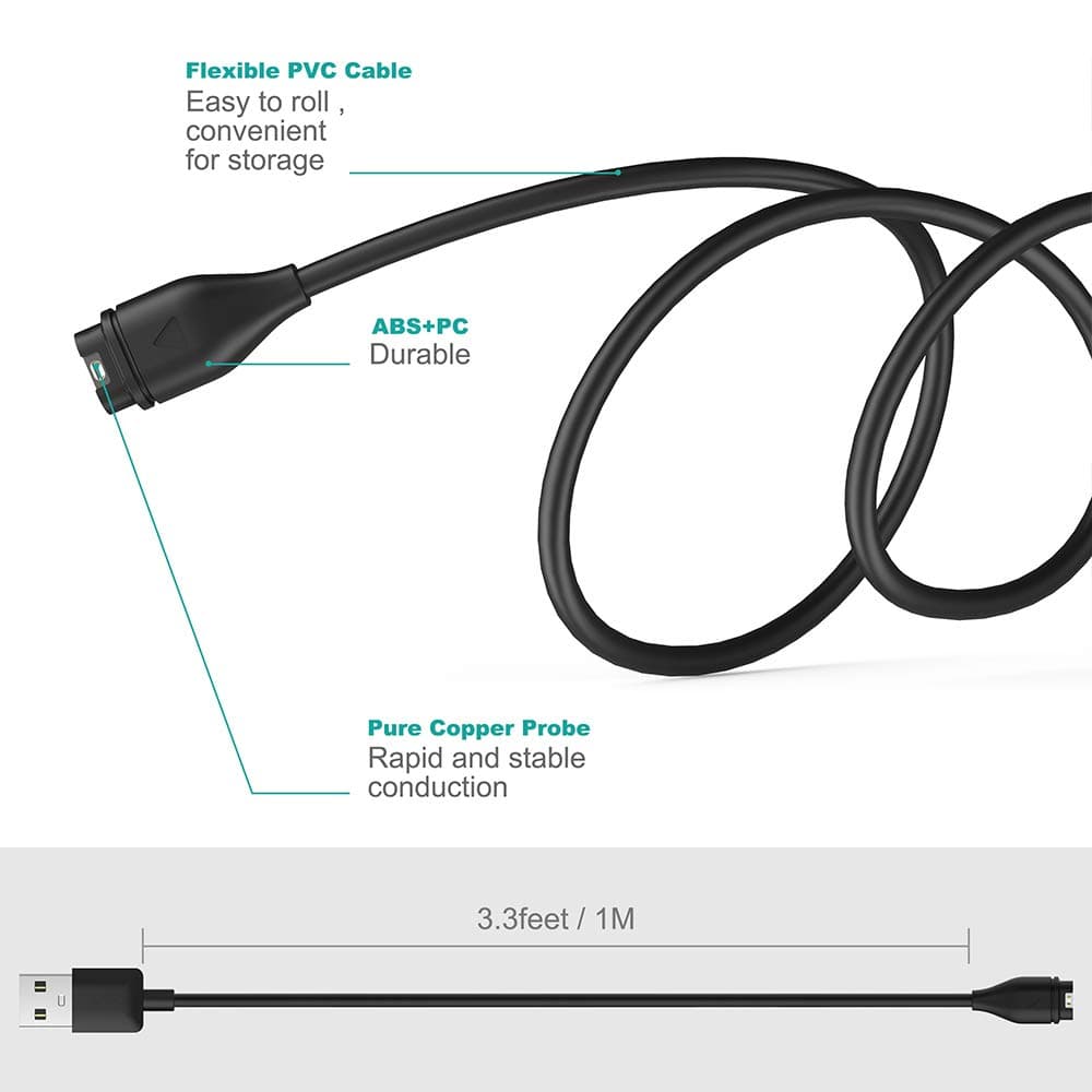 TUSITA Charger Compatible with Garmin Fenix 5 5S 5X Plus 6 6S 6X Pro 7 7S 7X, Forerunner 45 45S 245 Music 935 945, Vívoactive 3 4 4S, Approach S10 S40 S60,Vívomove 3S Sport,Venu Sq 2 Plus, Instinct — view 7