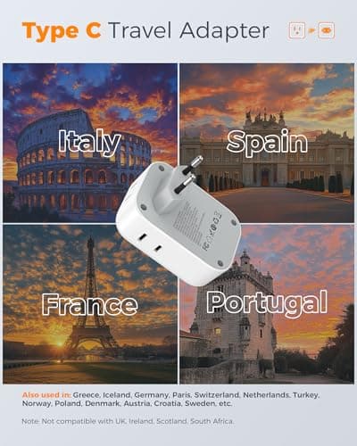 TESSAN 2 Pack European Travel Plug Adapter, Europe Power Converter