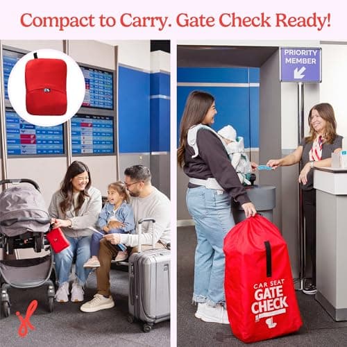 J.L. Childress Gate Check Travel Bag for Car Seats - Car Seat Travel Bag for Airplane, Fits All Baby & Infant Carriers, Airport Accessories for Gate Check, Flying Essentials, AirTag Compatible - Red — view 7