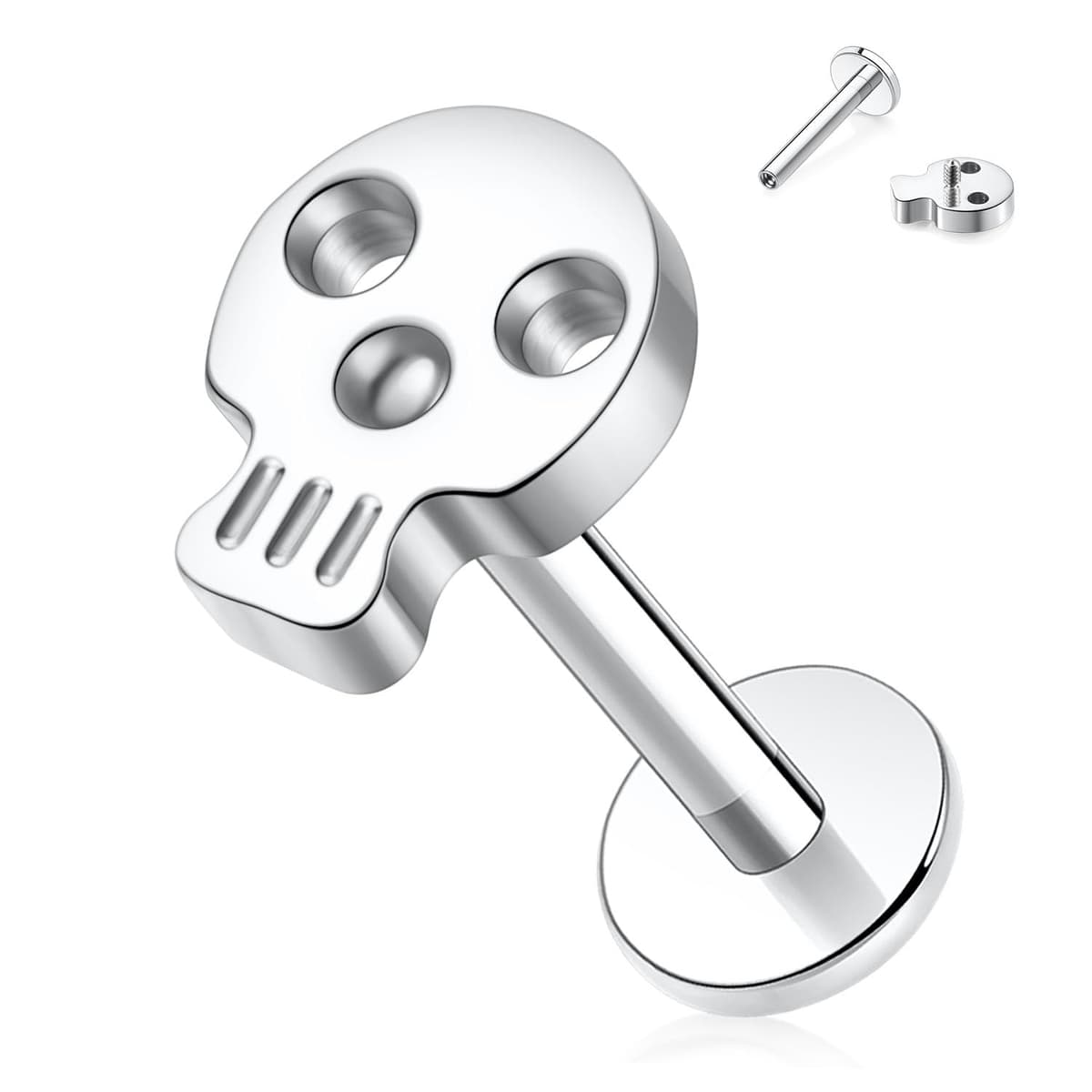 hengkaixuan 16G Titanium Labret Studs - Internally Threaded Flatback - Unisex - Silver - Piercing Jewellery — view 38