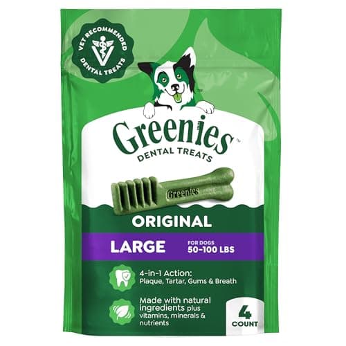 Greenies Veterinarian-Recommended Adult Natural Dental Dog Treats Large Size, Dog Dental Chews, Original Flavor, 6 oz. Pack, 4 Count