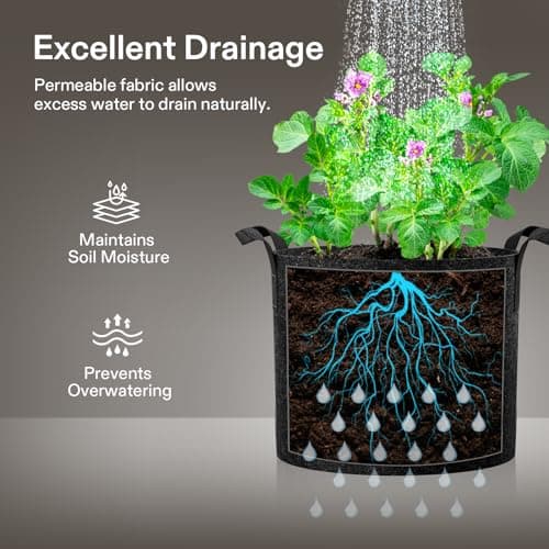 VIVOSUN 5-Pack 20 Gallons Grow Bags Heavy Duty Thickened Nonwoven Fabric Pots with Handles