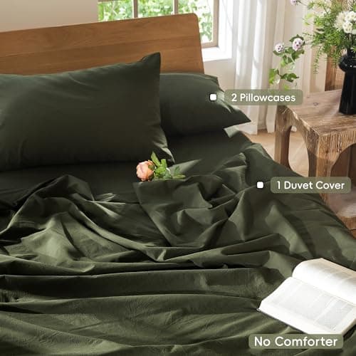 MooMee Duvet Cover Set 100% Washed Cotton Linen Like Queen — view 2