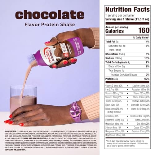 Premier Protein Shake, Chocolate, 30g Protein, No Added Sugar, 24 Vitamins & Minerals to Support Immune Health, Gluten-Free,11.5 fl oz (12 Pack)