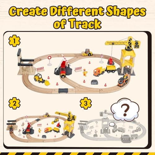 Lehoo Castle 68PCS Wooden Train Set - Toy Train Set for Toddlers 2-4, Wooden Train Track for Kids w/Crane, Railway Playset for 3 Year Old Boys Girls Birthday Gift — view 5