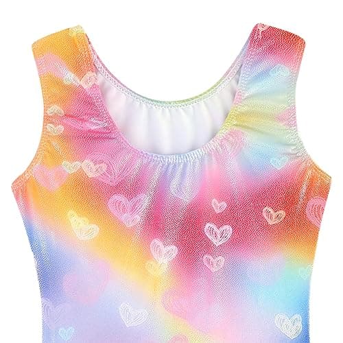 Kidsparadisy Girls Leotards for Gymnastics Size 10-12 with Shorts Competition Gymnastics Leotards for Kids Gymnastics Outfits Biketards (RainbowHeart,150 9-10Y) — view 3
