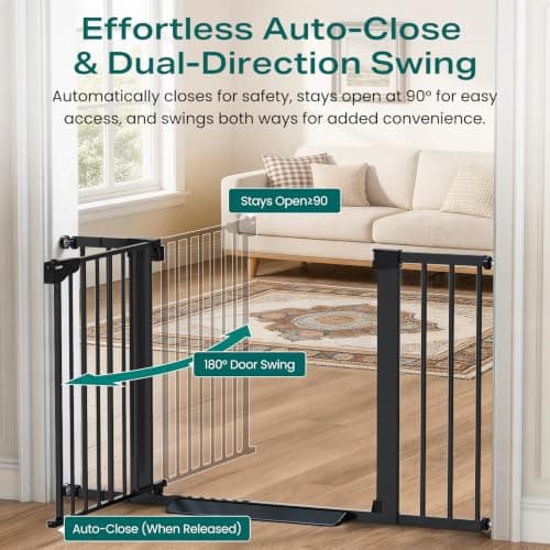 Cumbor 30-46" Baby Gate for Stairs, Mom's Choice Awards Winner-Auto Close Dog Gate for The House, Gifts for Mom, Easy Install Pressure Mounted Pet Gates for Doorways, Black — view 2