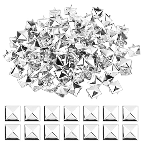Hoxfly 100Pcs Square Rivets, 10 mm Four Jaw Square Spike Studs, DIY Leathercraft Spike Rivets, Metal Pyramid Rivet Studs for Leather Clothing Shoes Bracelets Handbags DIY Punk Rock Jewelry (Silver)